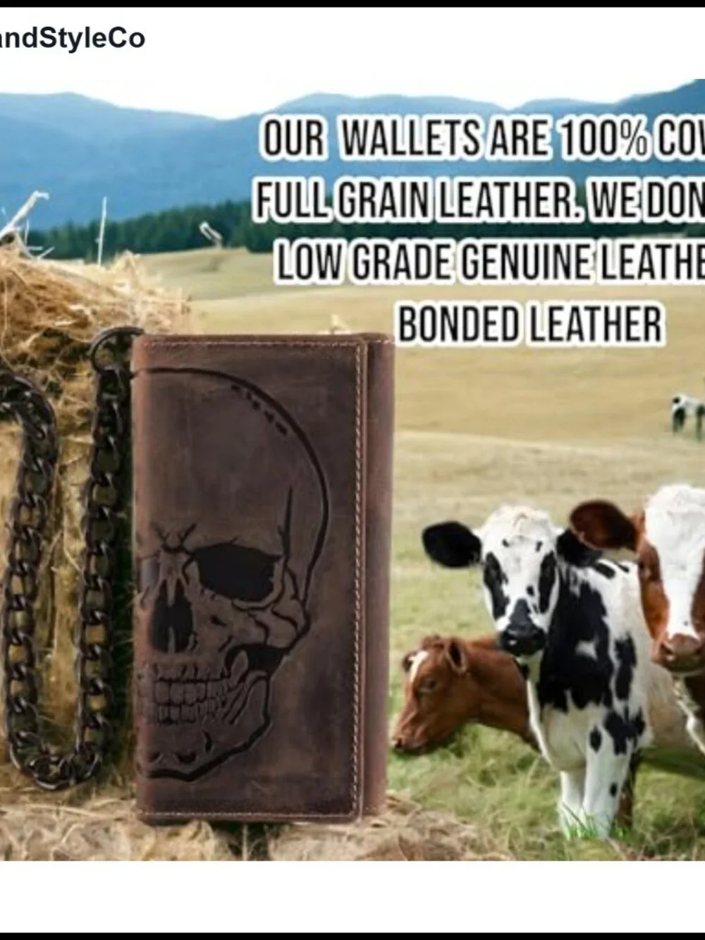 RFID Blocking Tri-fold Leather Wallet with Steel Chain